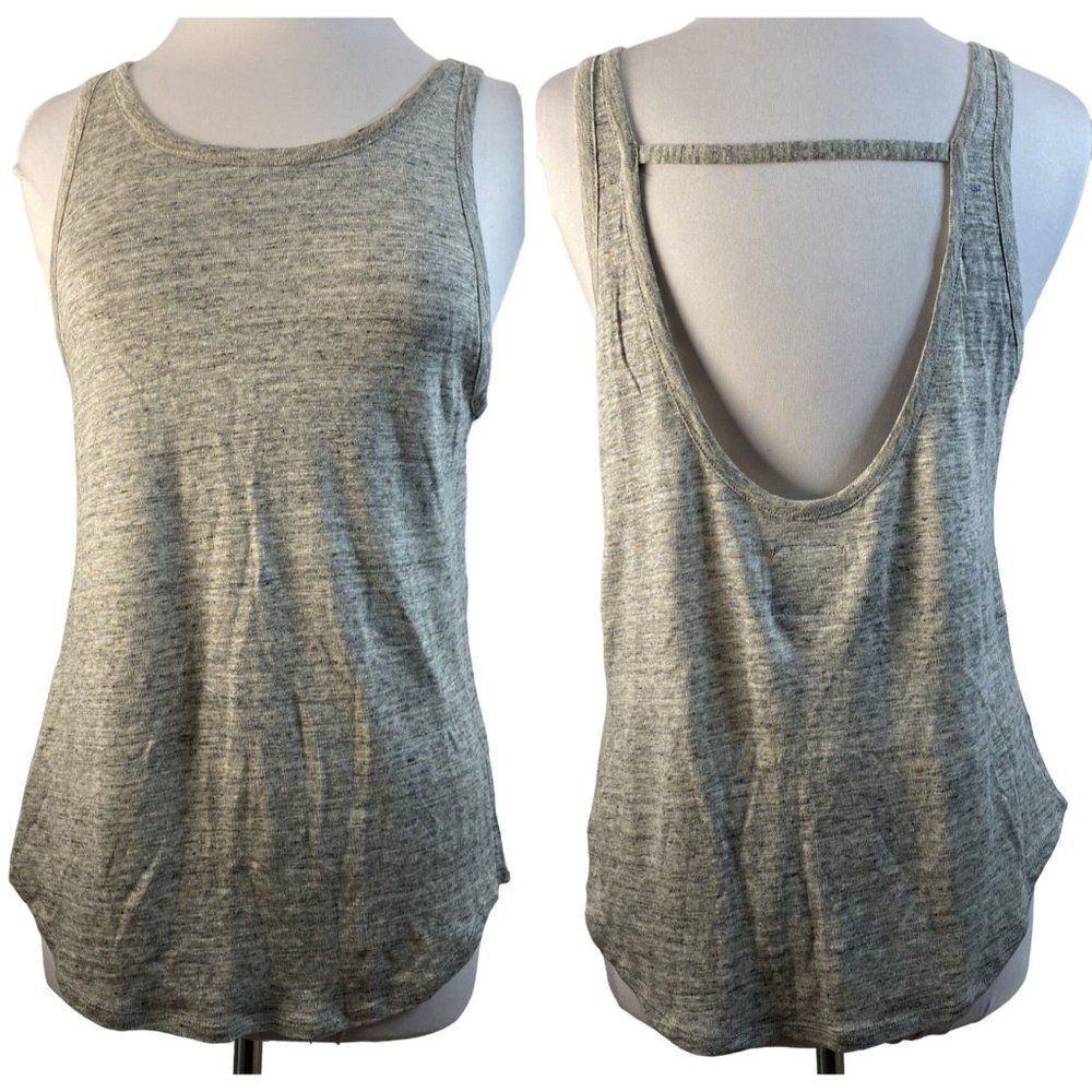Chaser Strap Back Gray Heather Cami Tank Top Sz M  Stretch Curved Bottom Hem NEW
